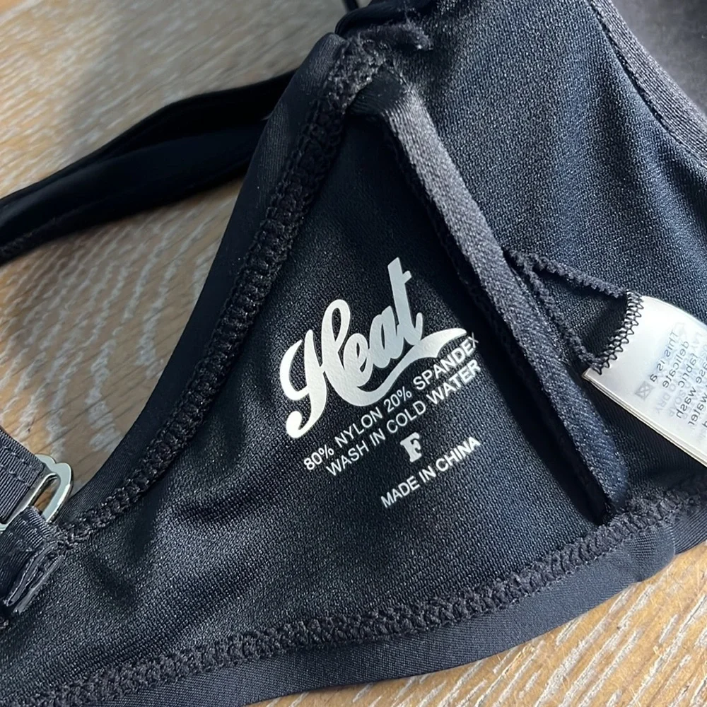 HEAT Black Swim Top Underwire Bikini Swimwear F Cup
